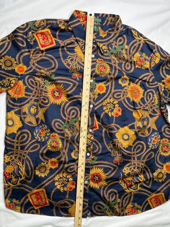 Lauren Ralph Lauren Women's 3X Shirt Crest Crown Gold Rope and Medallion AOP - Picture 6 of 9